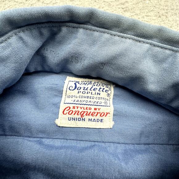 Vintage 50s 60s Conquerer Simpsons Soulette Poplin Sanforized Button Shirt Large - Picture 2 of 13